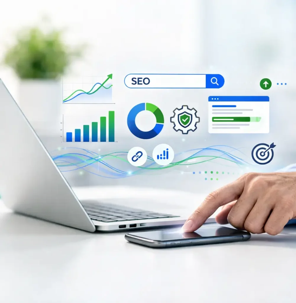 Agencia SEO para pymes analizando métricas de posicionamiento en Google.